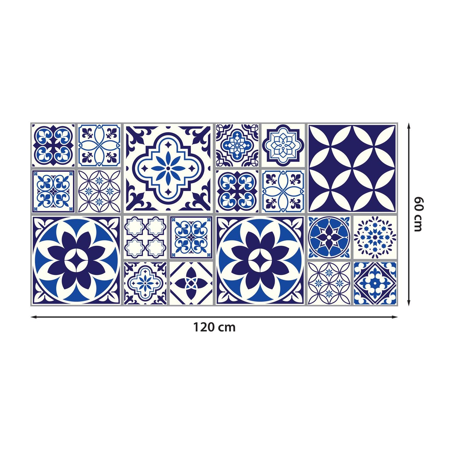 WFS6010 - Spanish and Moroccan Blue Tiles Melange Floor Sticker 120cm x 60 cm