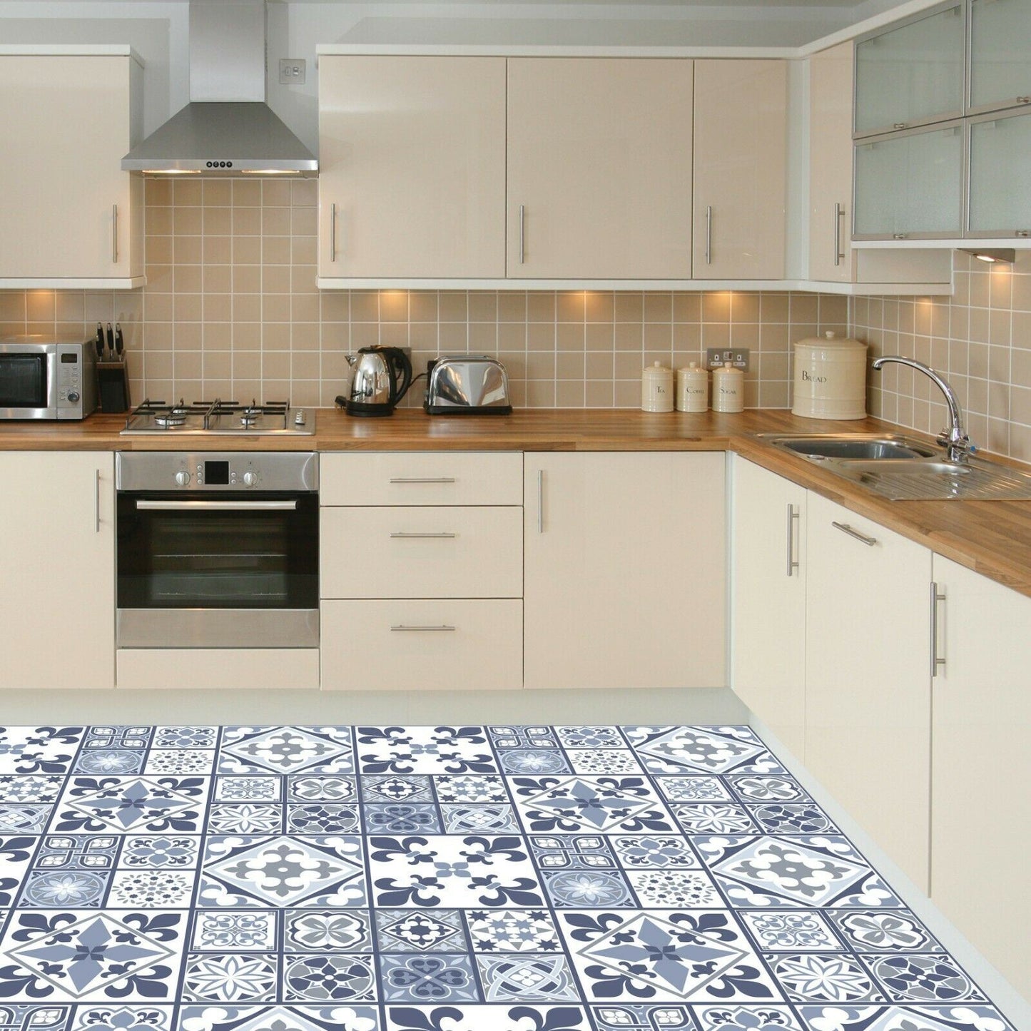 WFS6012 - Lisbon Blue Tiles Melange Floor Sticker 120cm x 60 cm