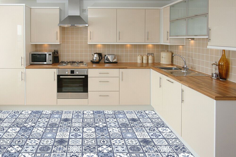 WFS6003 - Lisbon Blue Tiles Floor Sticker 120cm x 60 cm
