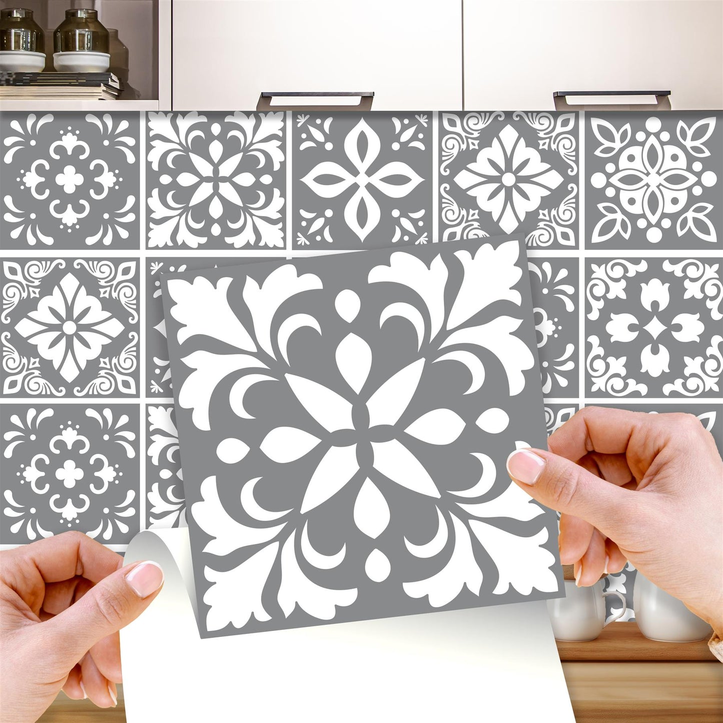 WT1557 - Banc's Dark Grey Cement Spanish Wall Tile Sticker Set - 15 cm x 15 cm - 24 pcs