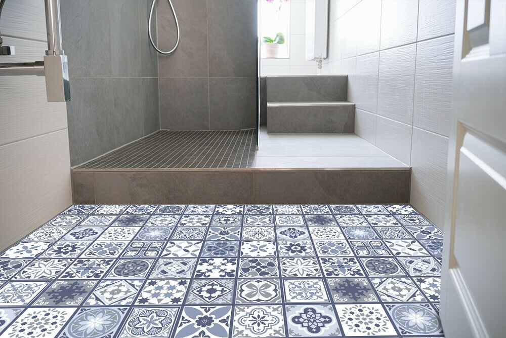 WFS6003 - Lisbon Blue Tiles Floor Sticker 120cm x 60 cm