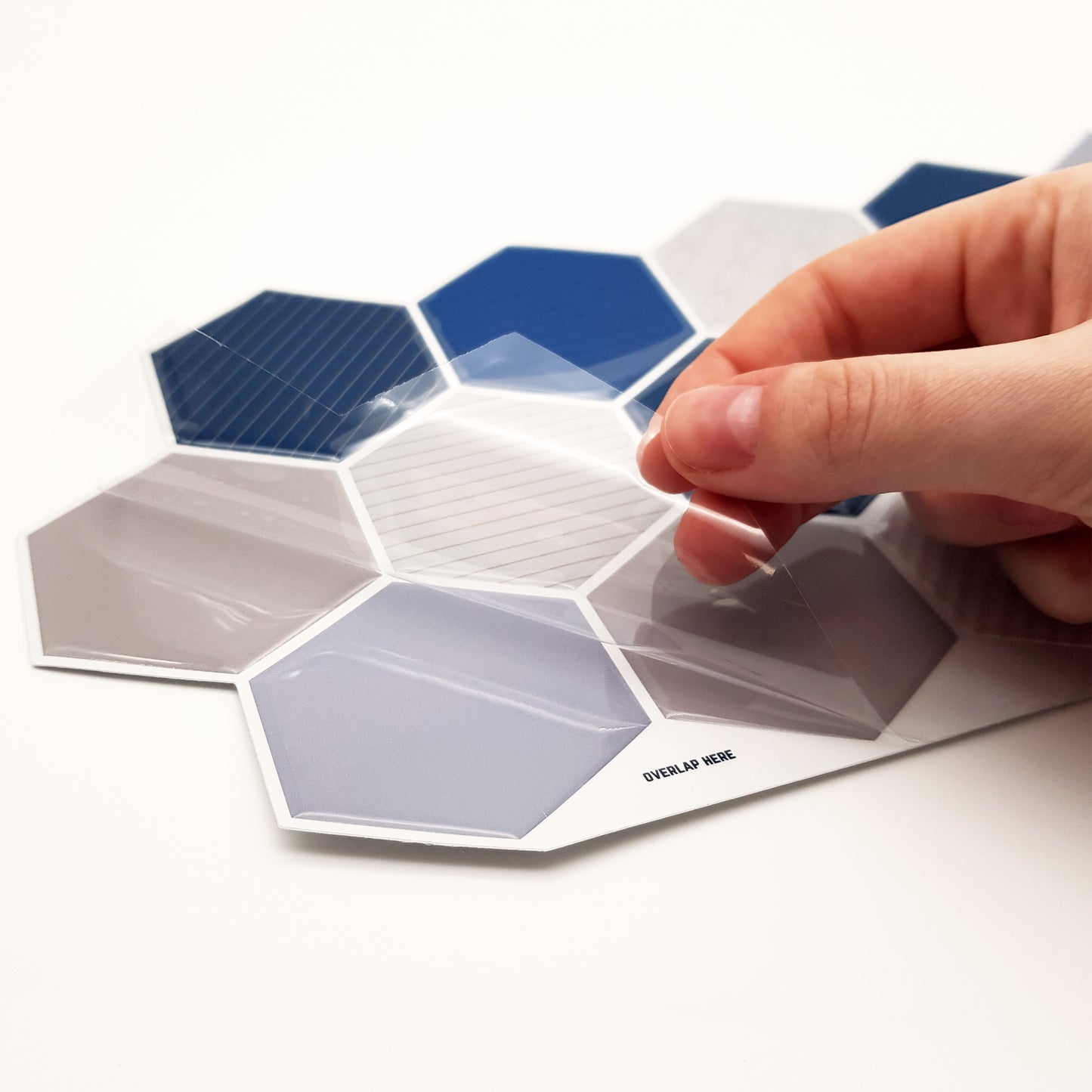 Honey Hexa Blue and Cream Glossy 3D Tile Stickers 30.5 x 15.4cm (12 x 6 in) - 12 pcs in a pack
