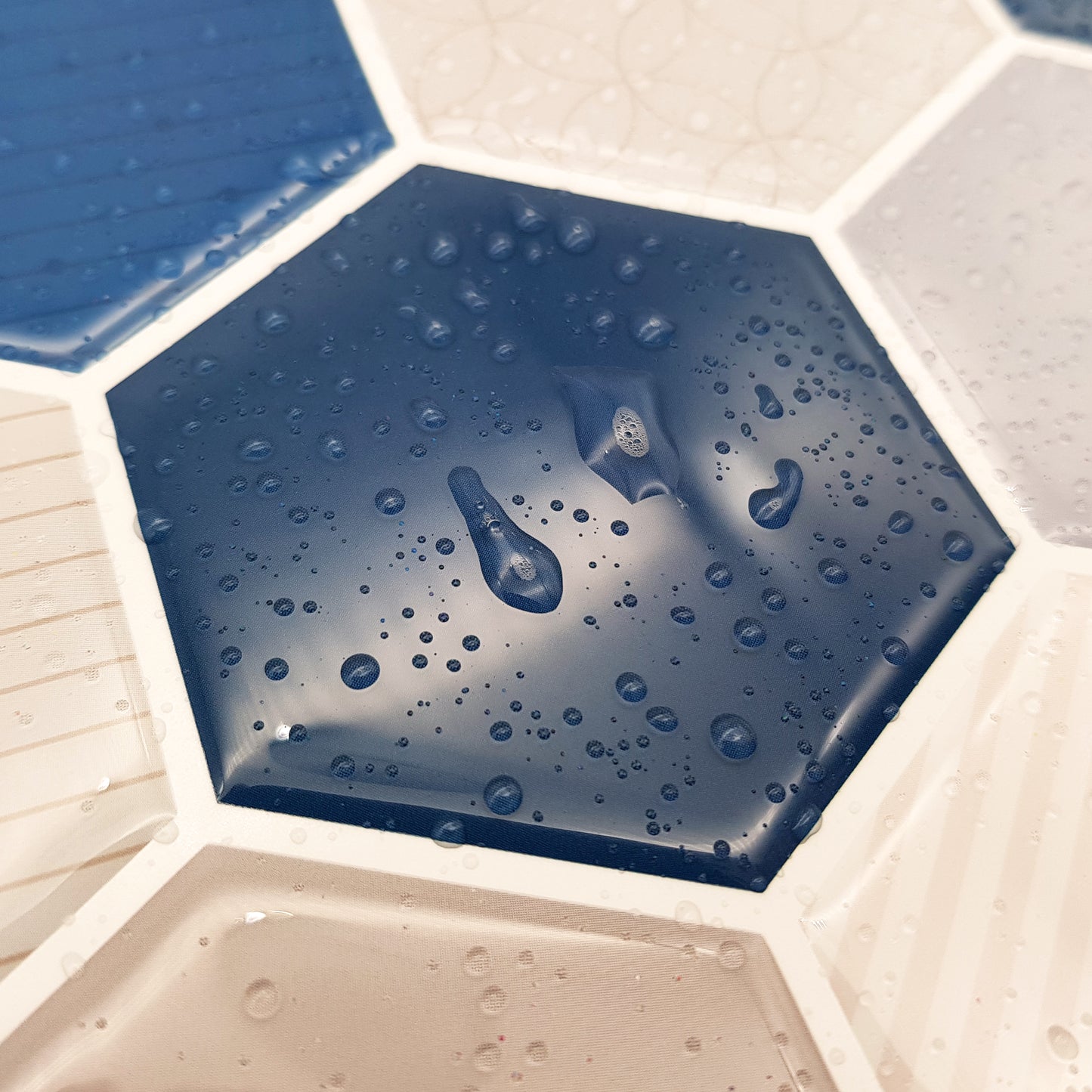 Honey Hexa Blue and Cream Glossy 3D Tile Stickers 30.5 x 15.4cm (12 x 6 in) - 12 pcs in a pack