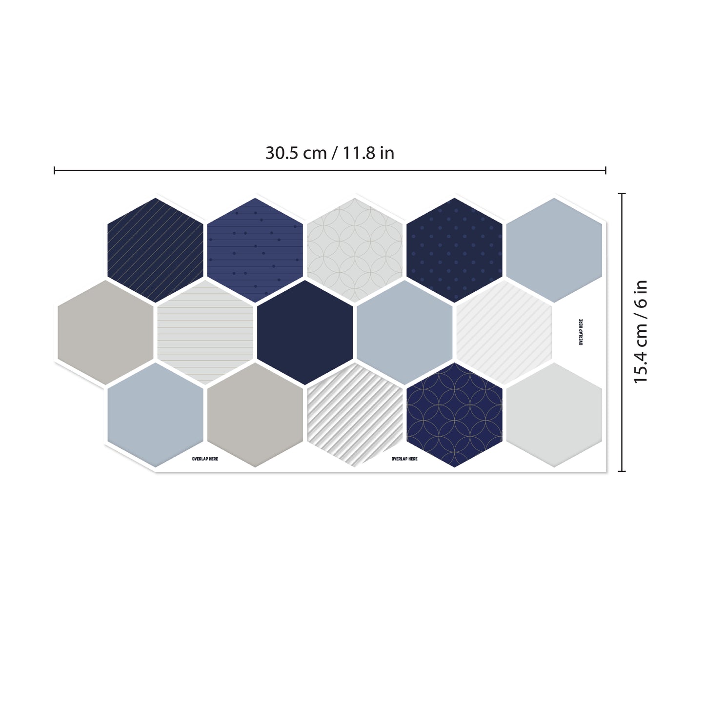 Honey Hexa Blue and Cream Glossy 3D Tile Stickers 30.5 x 15.4cm (12 x 6 in) - 12 pcs in a pack