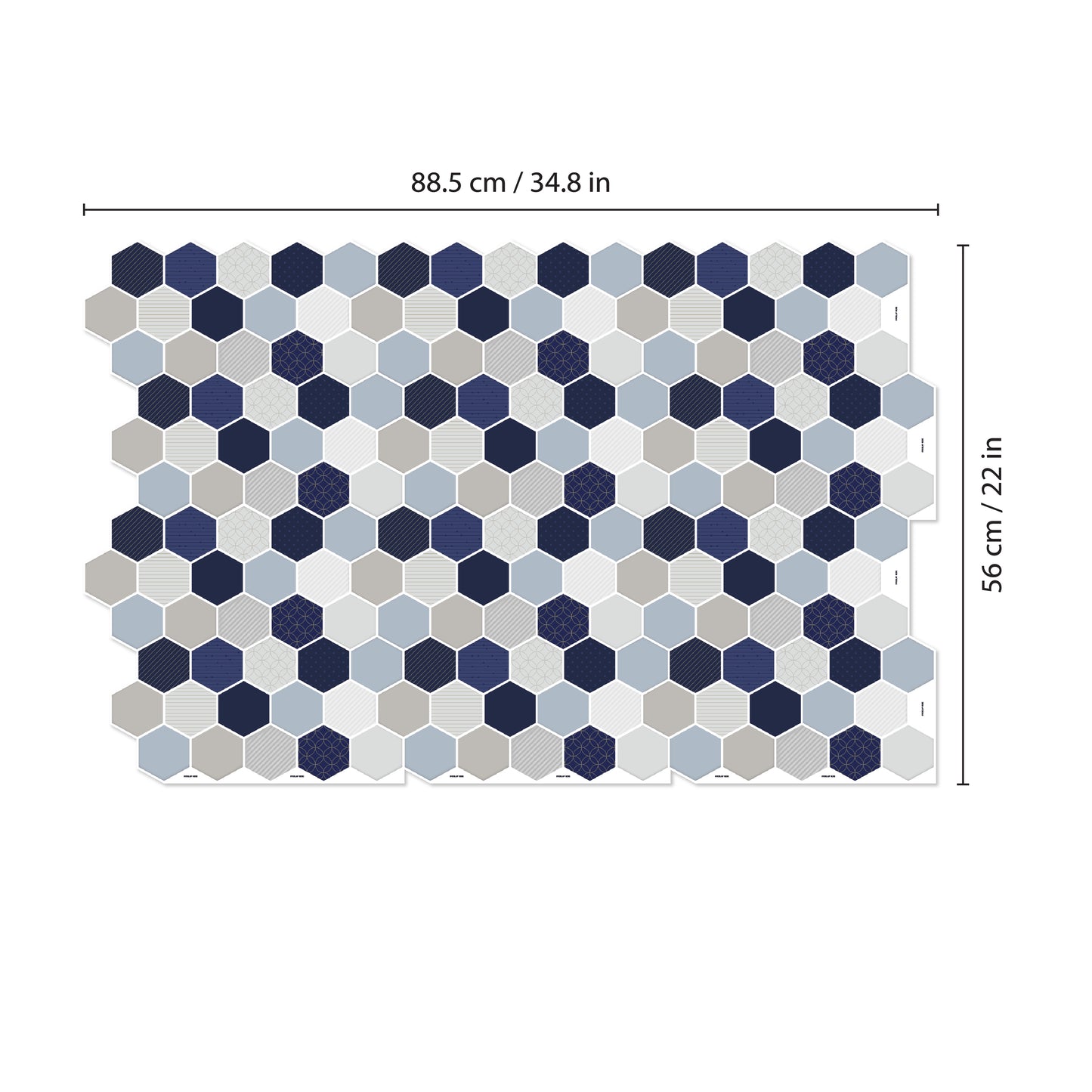 Honey Hexa Blue and Cream Glossy 3D Tile Stickers 30.5 x 15.4cm (12 x 6 in) - 12 pcs in a pack