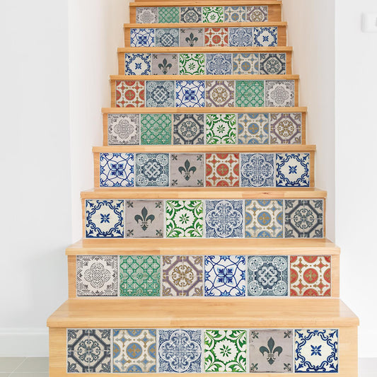 WT1522 Vintage Porcelain Tiles Mix Wall Stickers - 15 cm x 15 cm - 24 pcs.