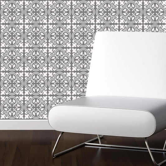 WT1539 - Cement Antique Floral Tulip Pattern Tiles Wall Stickers Set 2 - 15 x 15 cm (6 x 6 inches) - 24 pcs