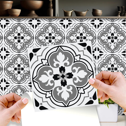 WT1540 - Seamless Antique Floral Tiles Design Wall Stickers Set 2 - 15 x 15 cm (6 x 6 inches) - 24 pcs
