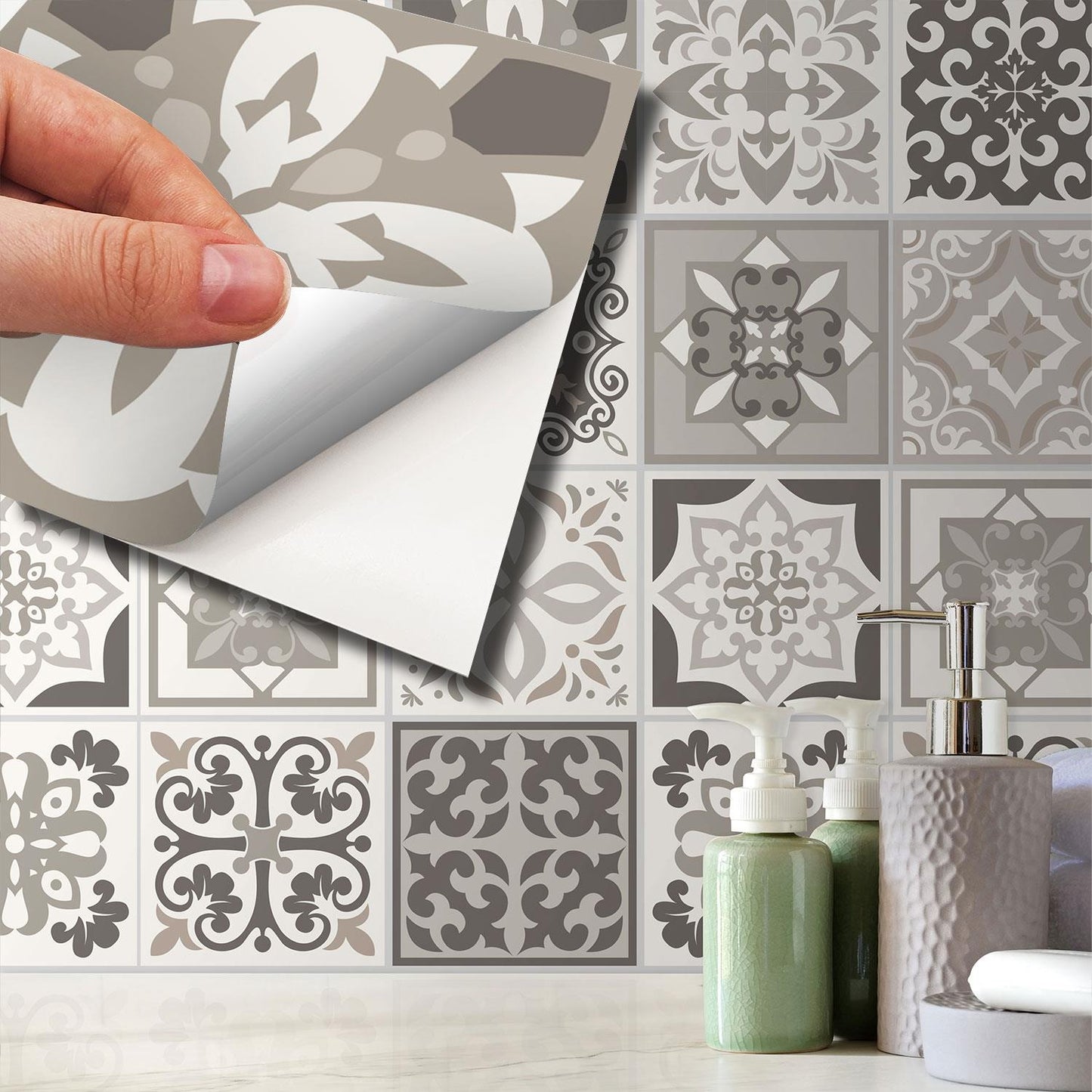 WT1570 - Noor Light Brown and Beige Mediterranean Wall Tile Sticker Set - 15 cm x 15 cm - 24 pcs