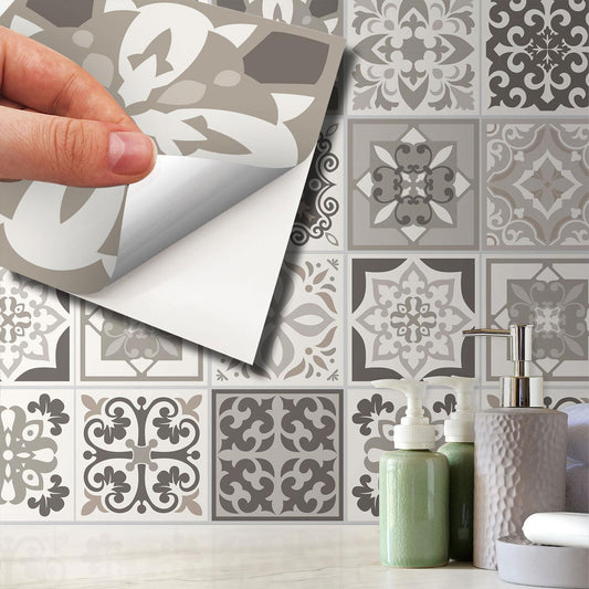 WT1570 - Noor Light Brown and Beige Mediterranean Wall Tile Sticker Set - 15 cm x 15 cm - 24 pcs