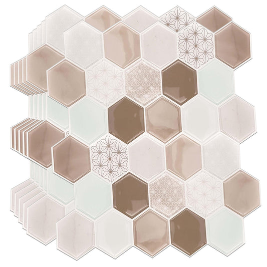 Honey  Hexa Brown Glossy 3D Tile Stickers 30.5 x 15.4cm  (12 x 6 in) - 12 pcs in a pack