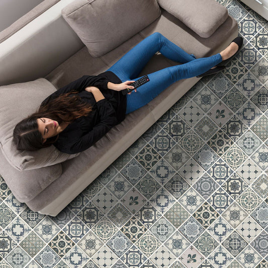 WFS6008 - Vintage Blue Azulejo Tiles Floor Sticker 120cm x 60 cm