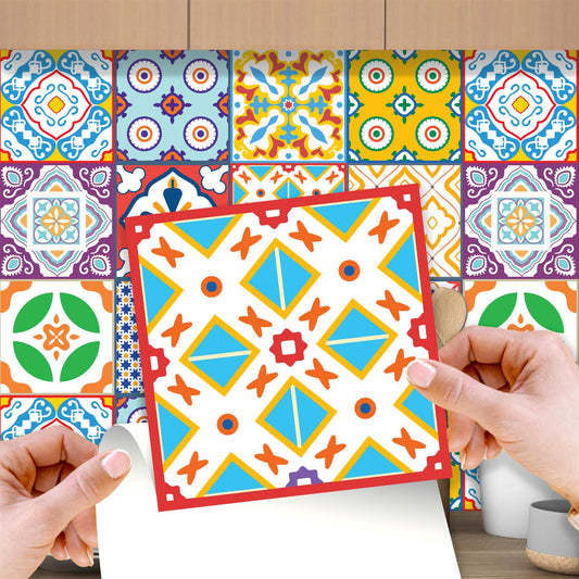 WT1536 - Classic Mediterranean Colourful Mixed Tiles Wall Stickers Set 2 - 15 x 15 cm (6 x 6 inches) - 24 pcs.