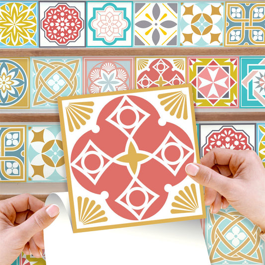 WT1521 Malia Colourful Tiles Mix Wall Stickers - 15 cm x 15 cm - 24 pcs.