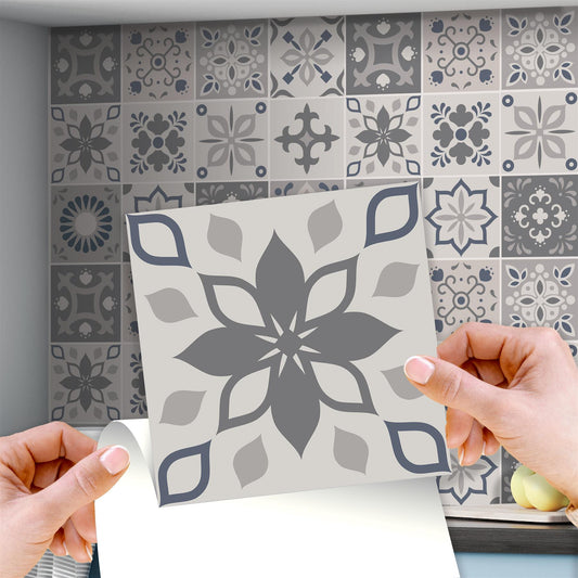 WT1563 - Palace Light Grey Moroccan Wall Tile Sticker Set - 15 cm x 15 cm - 24 pcs