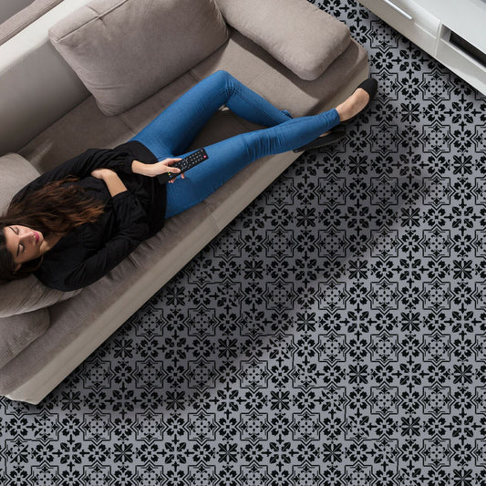 WFS6019 - Dark Cement Seamless Floral Pattern Floor Stickers 120cm x 60 cm