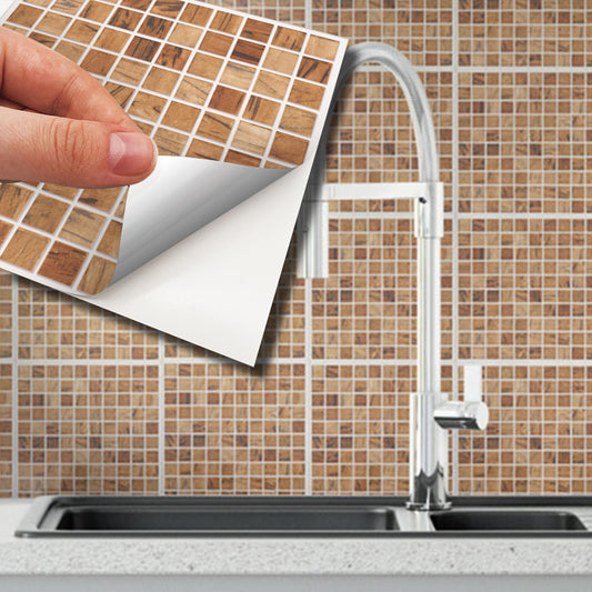 WT1592 - Triana Marble Brown and Cream Mosaic Wall Tile Sticker Set - 15 x 15 cm (6 x 6 in) - 24 pcs