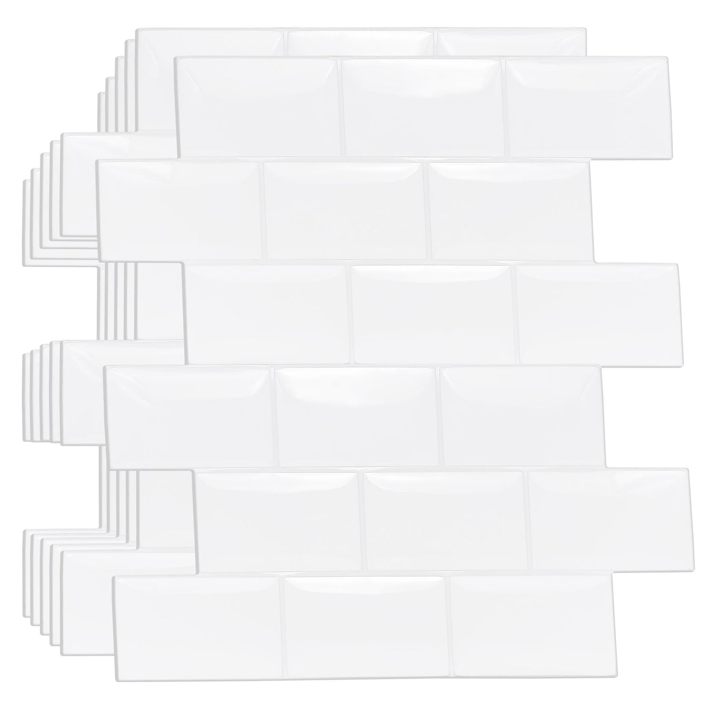 WT3D1808 - Pure White Glossy Subway Metro Classic Brick 3D Tile Sticker 30.5 x 15.4cm (12 x 6 in) - 20pcs in a pack