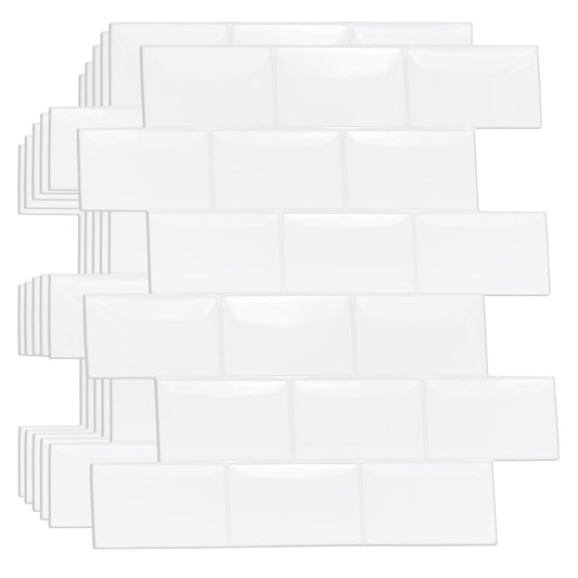 WT3D1808 - Pure White Glossy Subway Metro Classic Brick 3D Tile Sticker 30.5 x 15.4cm (12 x 6 in) - 20pcs in a pack