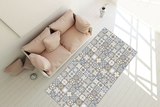 WFM6102 - Limestone Spanish Tiles Vinyl Rug Mat 120cm x 60 cm