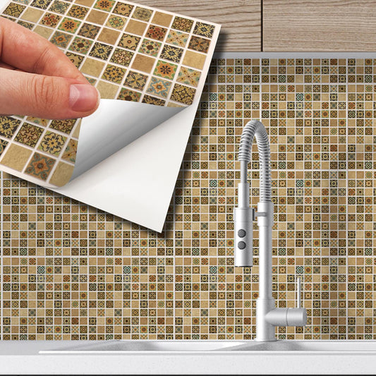 WT1594 - Antique Brown Azulejo Mosaic Wall Tile Sticker Set - 15 x 15 cm (6 x 6 in) - 24 pcs