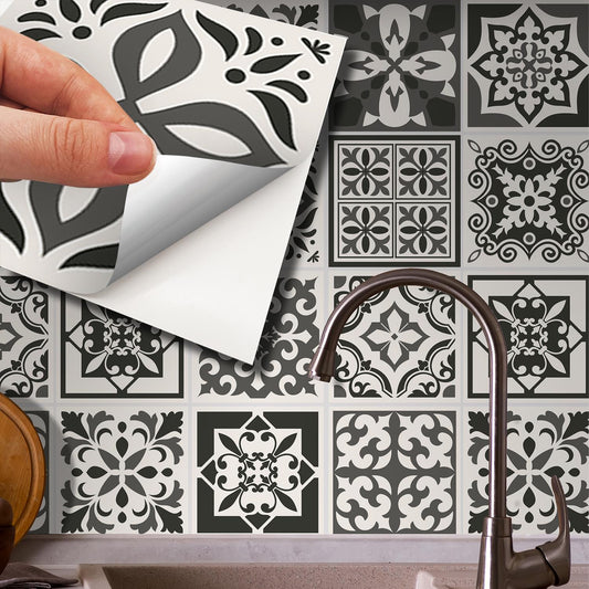 WT1571 - Ethor Dark Grey Mediterranean Wall Tile Sticker Set - 15 x 15 cm (6 x 6 in) - 24 pcs