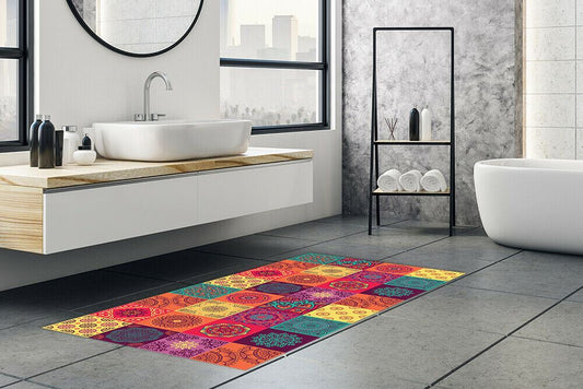 WFM6109 - Colourful Mandala Tiles Rug Mat 120cm x 60 cm
