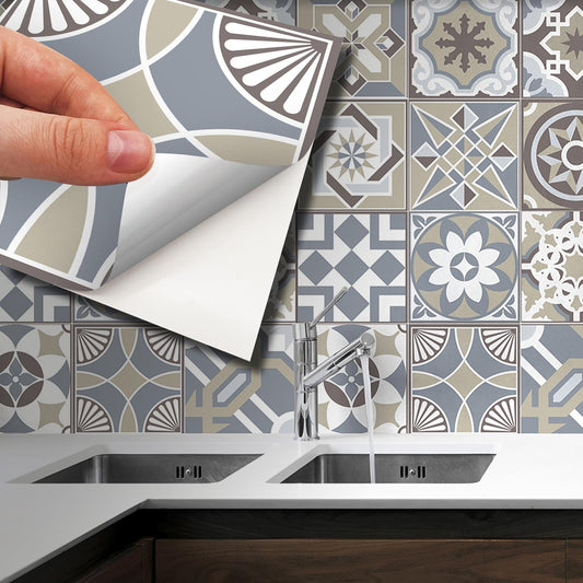 WT1502 - Limestone Spanish Tiles Wall Stickers - 15 cm x 15 cm - 24 pcs.