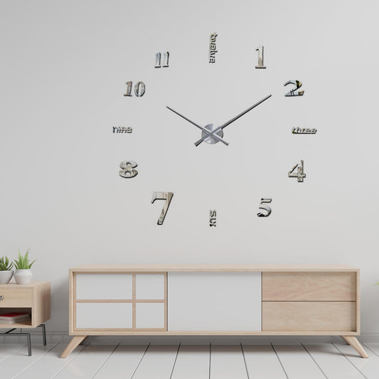 WC2057 - Luxury DIY Wall Clock - Silver Acrylic Arabic and English Numbers
