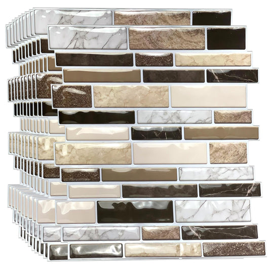 WT3D1825 - Brown Stone Glossy Mosaic 3D Tile Sticker 30.5 x 30.5cm (12 x 12 in) - 10pcs in a pack