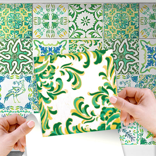 WT1520 - Turkish Green Mosaic Tile Sticker - 15 cm x 15 cm - 24 pcs
