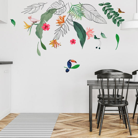 WS9073 - Contemporary Tropical Leaves and Flowers Wall Stickers