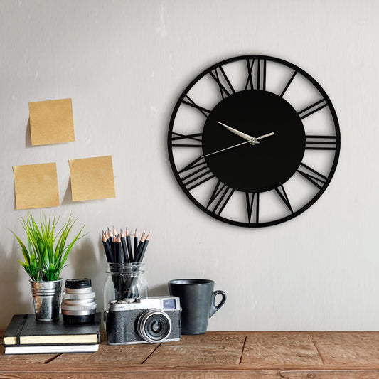 WC2134 - Acrylic Gloss Roman Wall Clock Black - 30 cm / 11.8 in