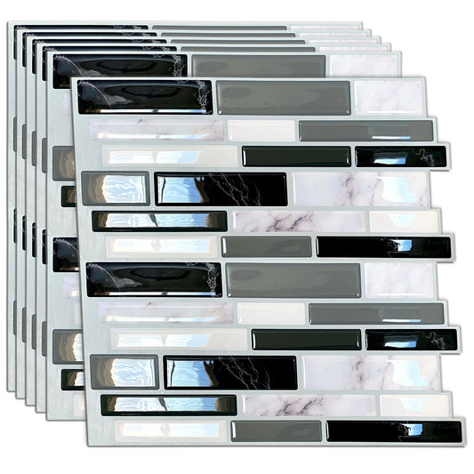 Light and Dark Marble Glossy 3D Sticker Tile 30.5 x 15.4cm (12 x 6 in) - 12pcs in a pack