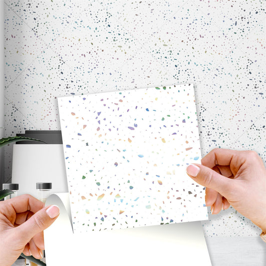 WT1604 - Terrazzo Holographic Glitter White Wall Tile Sticker Set - 15cm (6inch) - 24pcs one pack