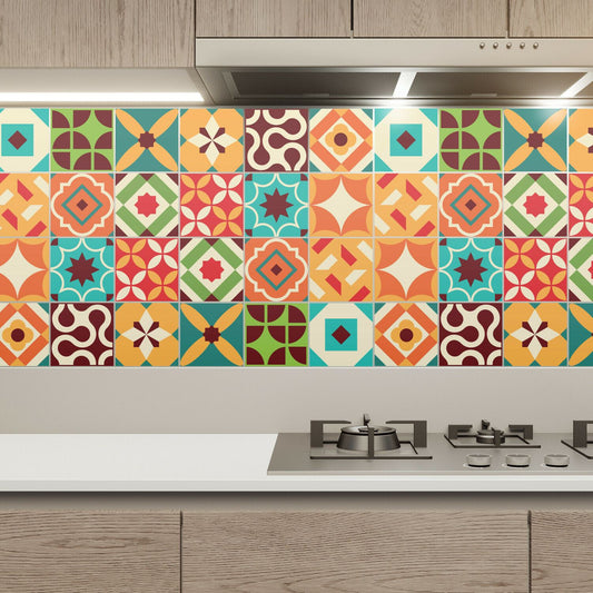 WT1549 - Ziggy Colourful Retro Wall Tile Sticker Set - 15 cm x 15 cm - 24 pcs
