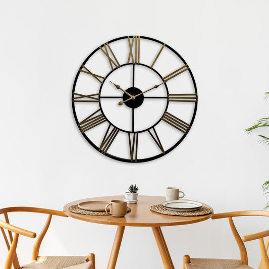 WC2129 - Rustic Industrial Slim Black and Gold Iron Wall Clock - 73 cm / 28.7 in