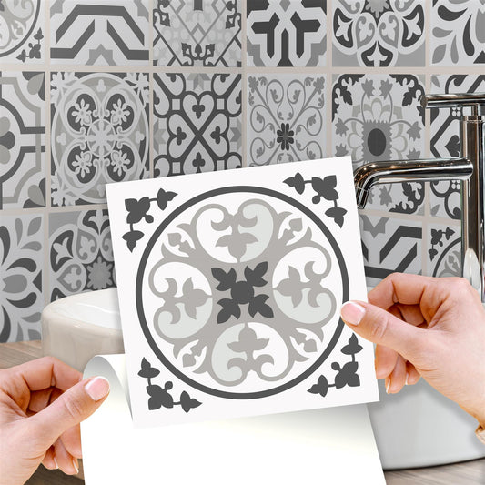 WT1581 - Novi Light Grey Cement Azulejo Wall Tile Sticker Set - 15 x 15 cm (6 x 6 in) - 24 pcs