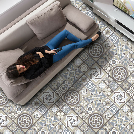WFS6011 - Limestone Spanish Tiles Melange Floor Sticker 120cm x 60 cm