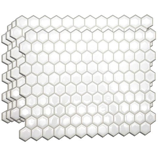 WT3D2006 - Honey Mini Hexa White Glossy 3D Tile Stickers 28 x 20cm (11 x 8 in) - 8pcs in a pack