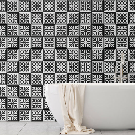 WT1574 - Emma Monocromatic Black Victorian Wall Tile Sticker Set - 15 x 15 cm (6 x 6 in) - 24 pcs