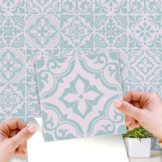 WT1541 - Santa Rosa Pistachio - Light Grey Stencil Tiles Wall Stickers - 15 cm x 15 cm - 24 pcs