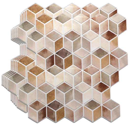 WT3D1801 - Beige Stone Hexacube Glossy 3D Tile Sticker 30.5 x 15.4cm (12 x 6 in) - 20pcs in a pack