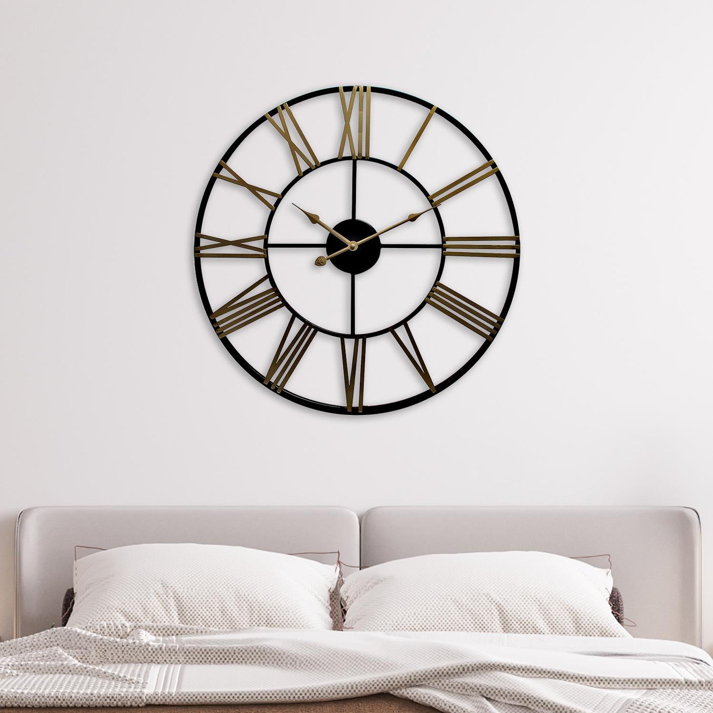 WC2129 - Rustic Industrial Slim Black and Gold Iron Wall Clock - 73 cm / 28.7 in