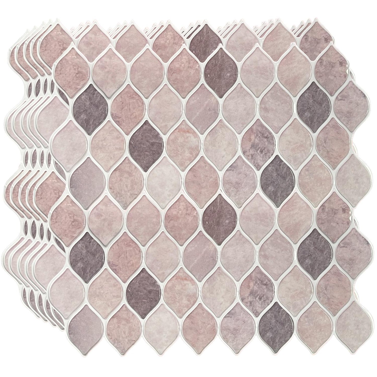 WT3D1824 - Brown Leaf Stone Glossy 3D Tile Sticker 30.5 x 15.4cm (12 x 6 in) - 20pcs in a pack