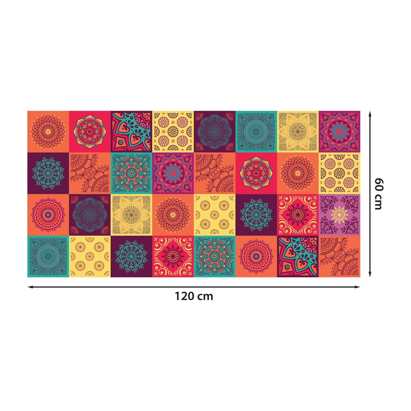 WFS6009 - Colourful Mandala Tiles Floor Sticker 120cm x 60 cm
