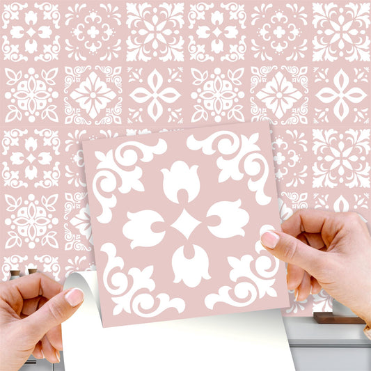 WT1559 - Sevilla Light Pink Spanish Wall Tile Sticker Set - 15 cm x 15 cm - 24 pcs
