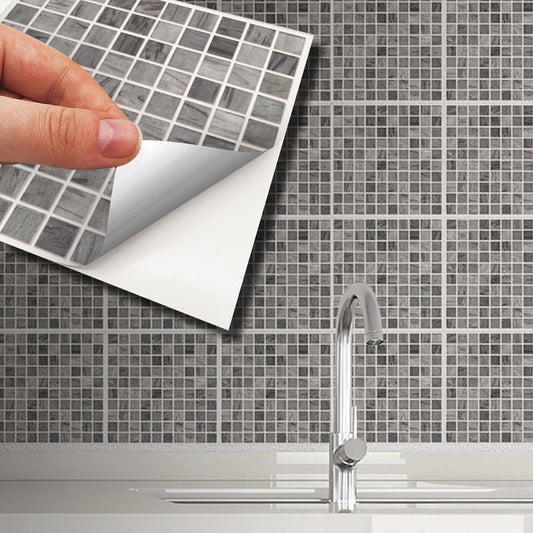 WT1593 - Picasso Grey Marble Mosaic Wall Tile Sticker Set - 15 x 15 cm (6 x 6 in) - 24 pcs