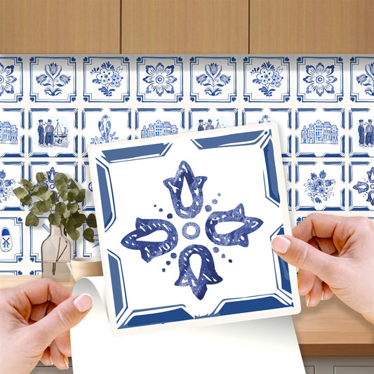 WT1528 - Dutch Blue Tiles Wall Stickers - 15 cm x 15 cm - 24 pcs.