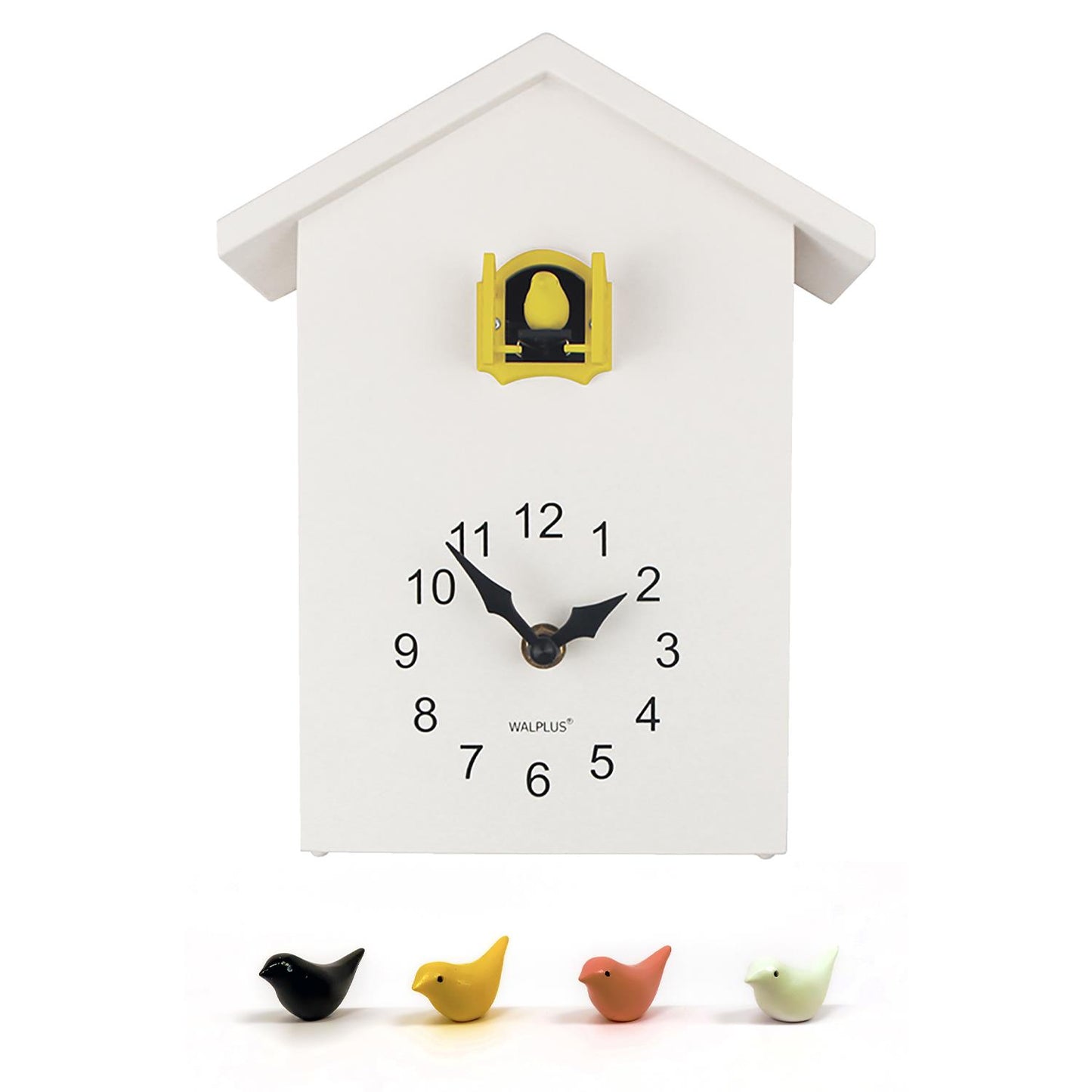 WC2089T - White Cuckoo Table Clock - Yellow Window